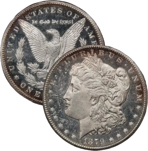 An American Morgan Silver Dolalr Obverse and Reverse overlapping