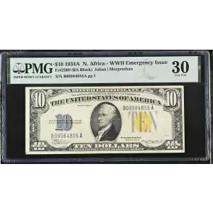 $10 1934-A yellow seal Emergency Notes Issued During WW2 2309