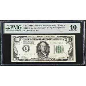$100 1928-A.  Small Size $100 Federal Reserve Notes 2151-J