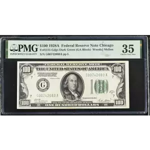 $100 1928-A.  Small Size $100 Federal Reserve Notes 2151-L
