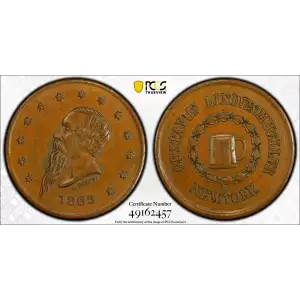 1863 Token F-630AQ-4a Copper PE Gustavus Lindenmueller NY, BN (2)