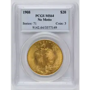 1908 $20 No Motto