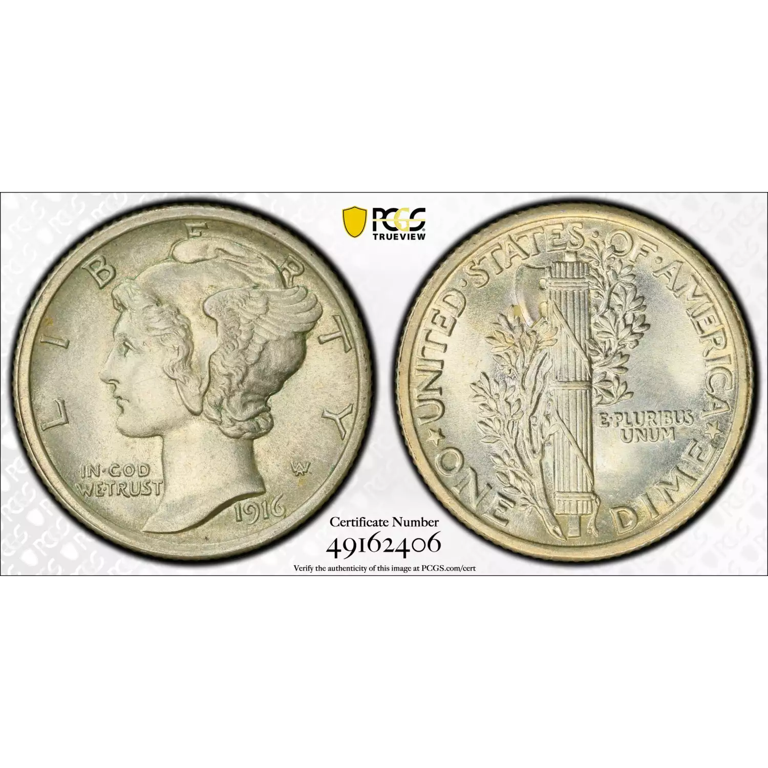 1916 Dimes Winged Liberty Head or Mercury PCGS MS-64 FB Mercury ...