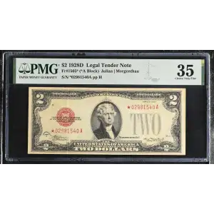 $2 1928-D red seal. Small Legal Tender Notes 1505*