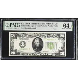 $20 1928-B. Green seal. Small Size $20 Federal Reserve Notes 2052-A