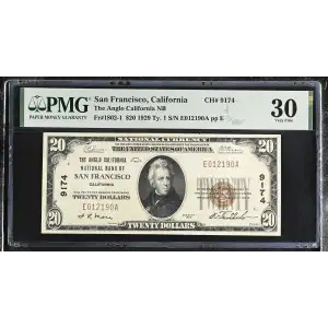 $20 1929 small brown seal. Small National Bank Notes 1802-1