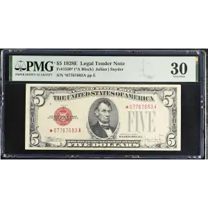 $5 1928-E red seal. Small Legal Tender Notes 1530*