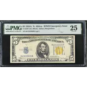 $5 1934-A yellow seal Emergency Notes Issued During WW2 2307