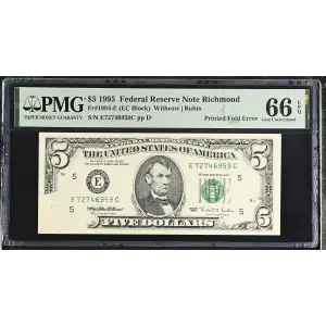 $5 1995  Small Size $5 Federal Reserve Notes 1984-E