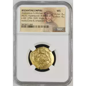 Byzantine Empire Andronicus II + Michael AV/EL Hyperpyron (2)