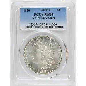 1880 $1 VAM 9, 8/7 Stem TOP 100
