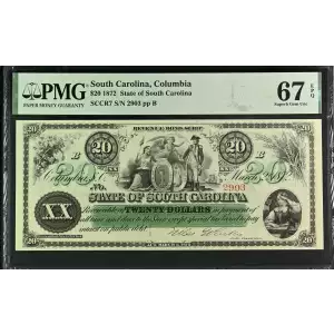 1872 $20 State of South Carolina 