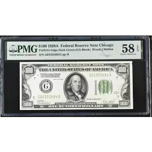 $100 1928-A.  Small Size $100 Federal Reserve Notes 2151-D
